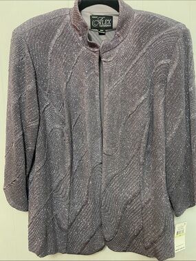 NWT vintage Alex Evenings Sparkling Lilac Open-Front Evening Jacket Size 18W.